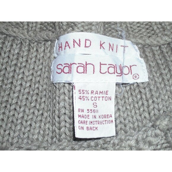 Sarah Taylor Womens Hand Knit Olive Green Sleeveless Cable Knit Sweater Sz Small - Picture 6 of 6